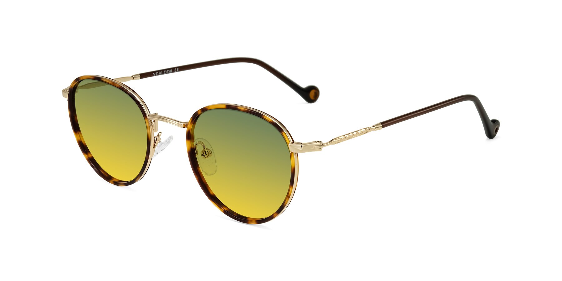 Angle of Hoosen in Leopard-Print/Gold with Green / Yellow Gradient Lenses