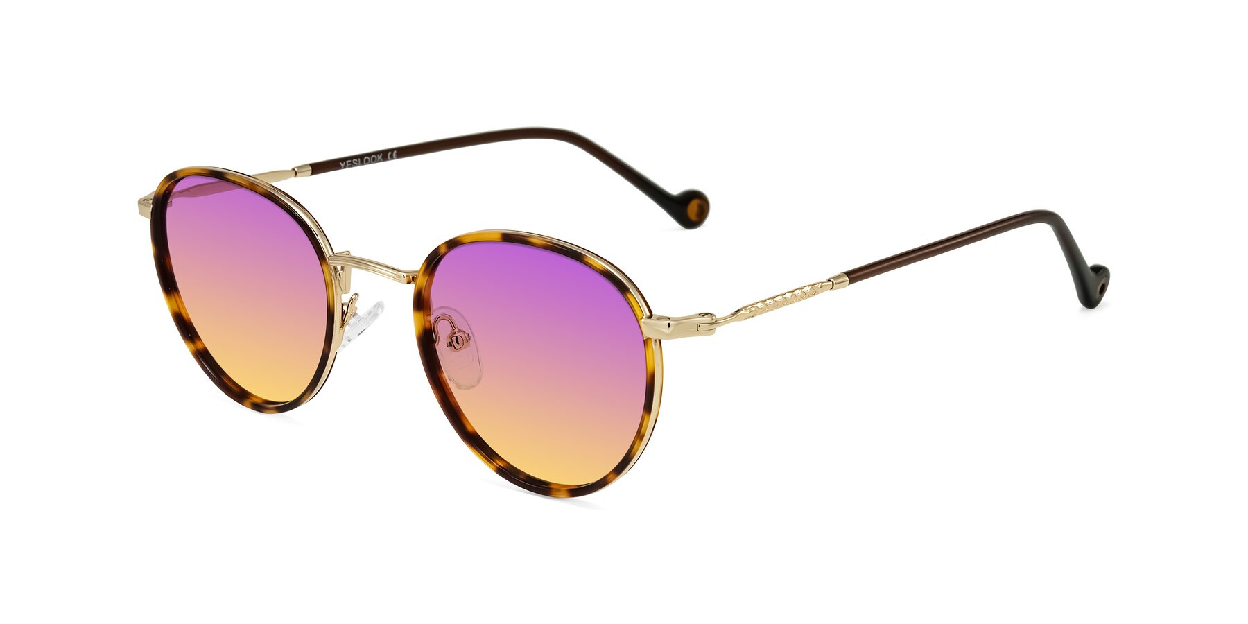 Angle of Hoosen in Leopard-Print/Gold with Purple / Yellow Gradient Lenses