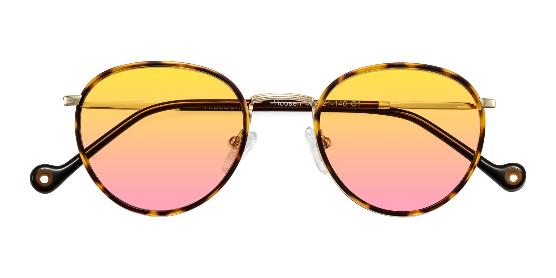 Folded Front of Hoosen in Leopard-Print/Gold with Yellow / Pink Gradient Lenses