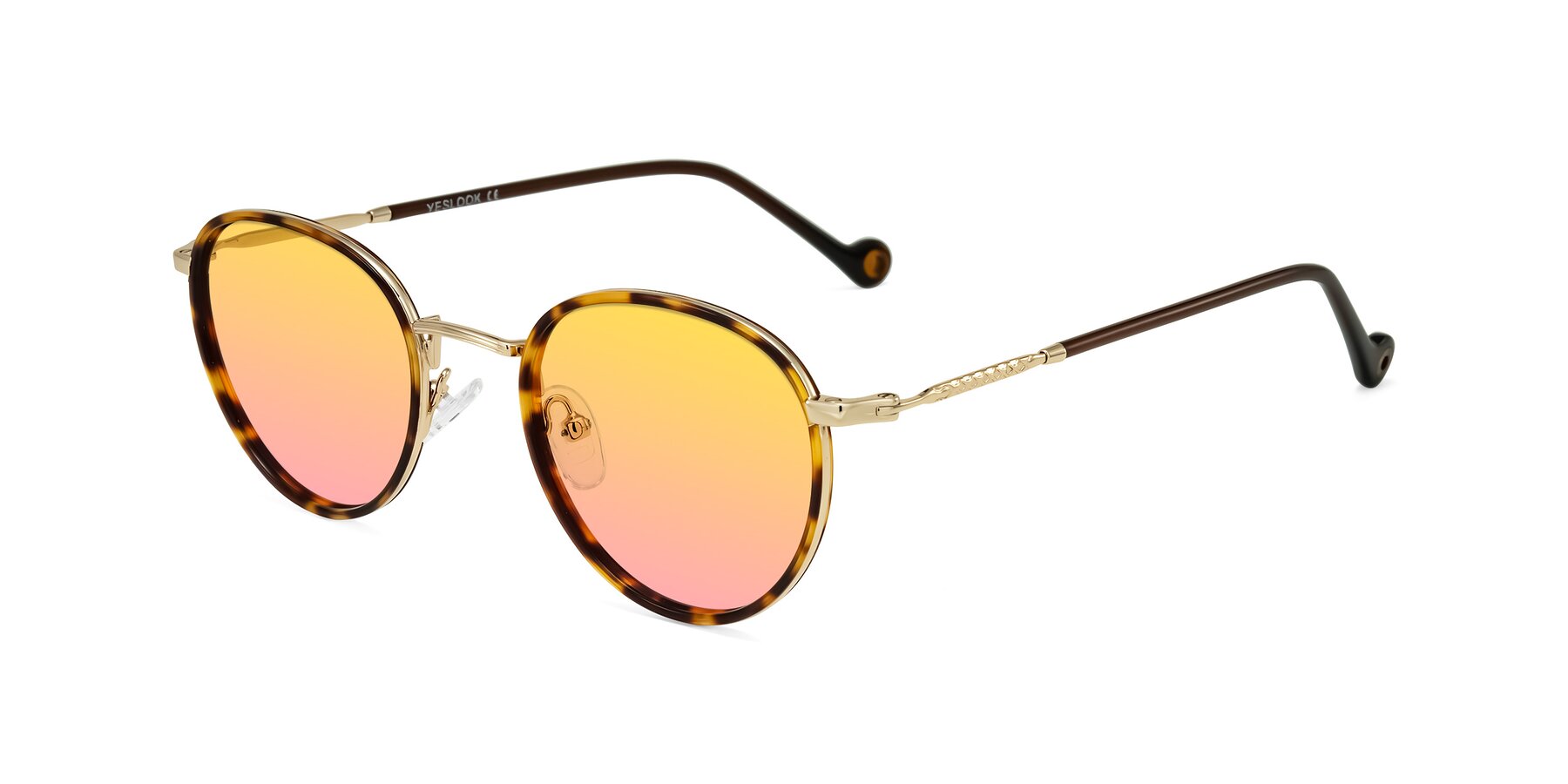 Angle of Hoosen in Leopard-Print/Gold with Yellow / Pink Gradient Lenses