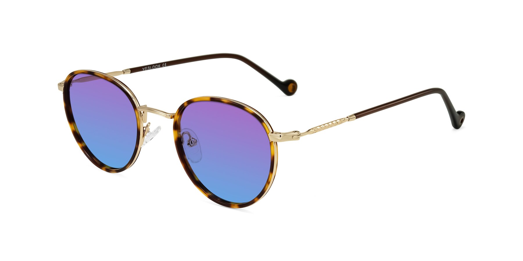 Angle of Hoosen in Leopard-Print/Gold with Purple / Blue Gradient Lenses
