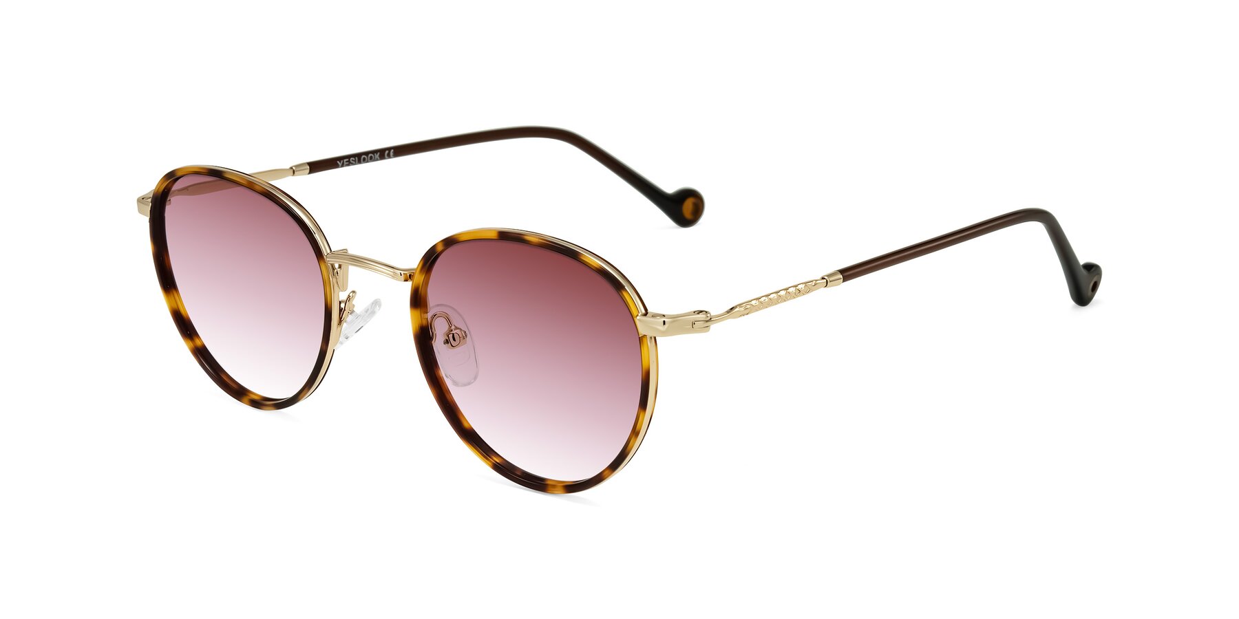 Angle of Hoosen in Leopard-Print/Gold with Garnet Gradient Lenses