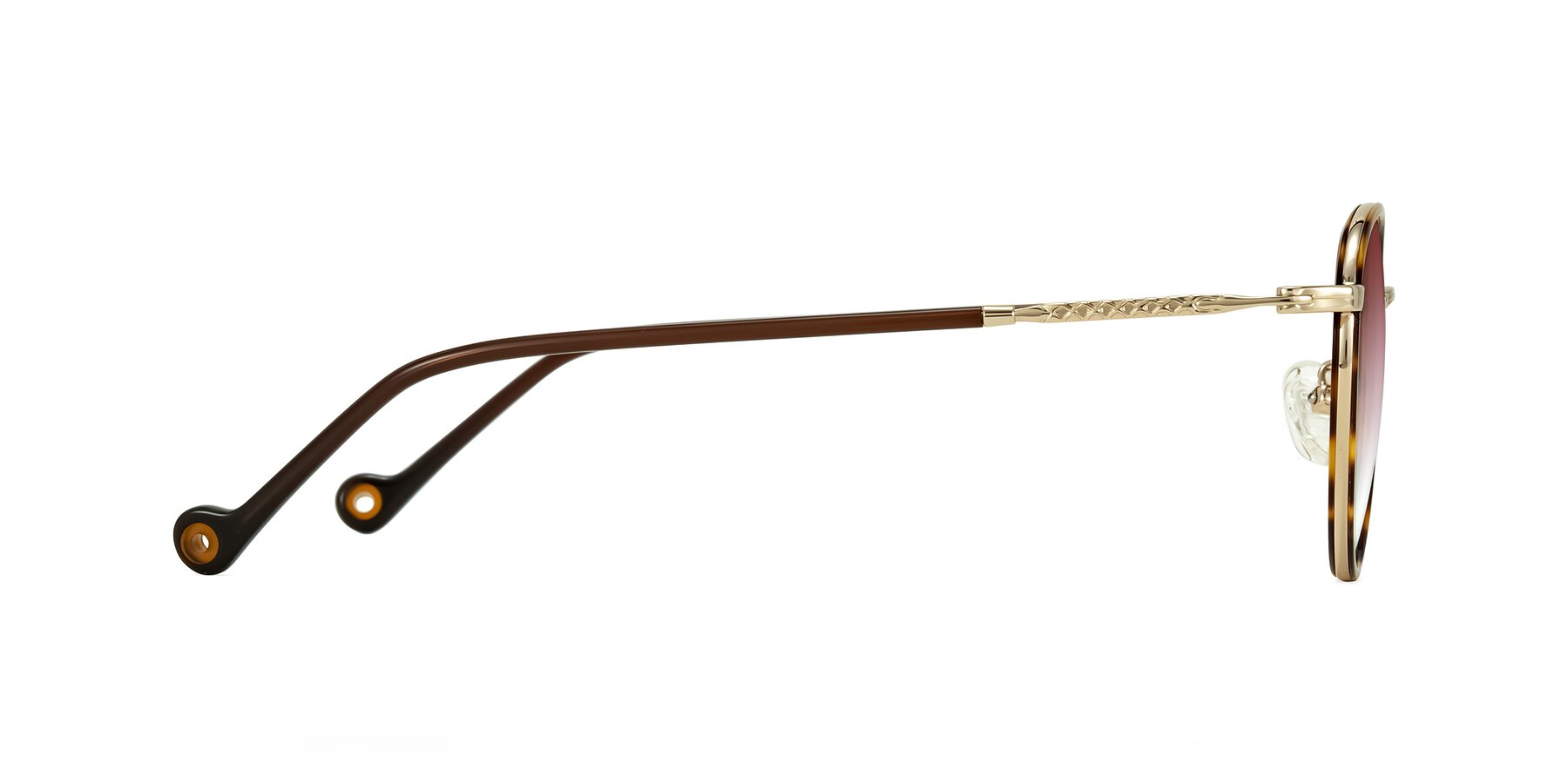 Side of Hoosen in Leopard-Print/Gold with Garnet Gradient Lenses