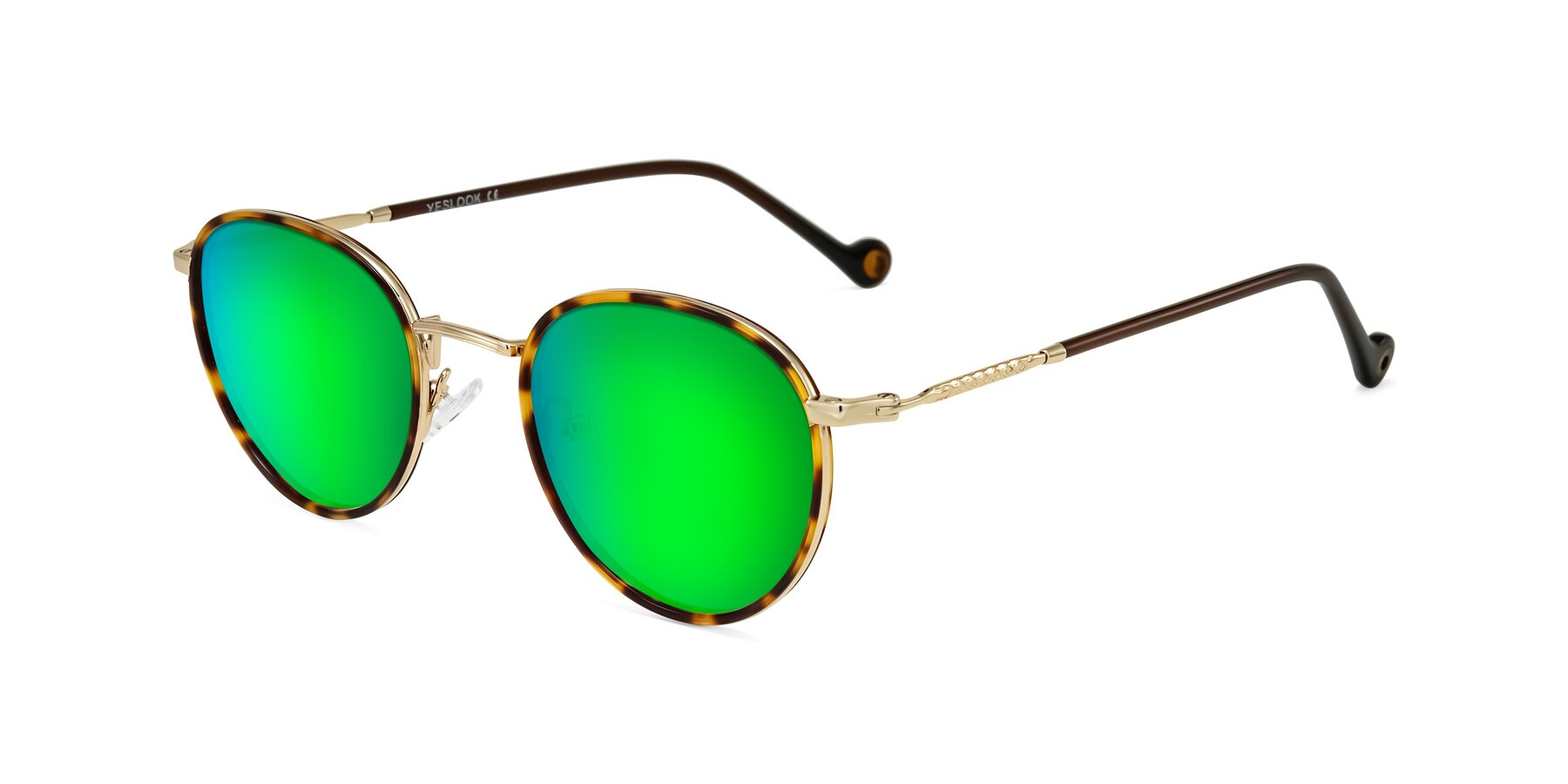 Angle of Hoosen in Leopard-Print/Gold with Green Mirrored Lenses