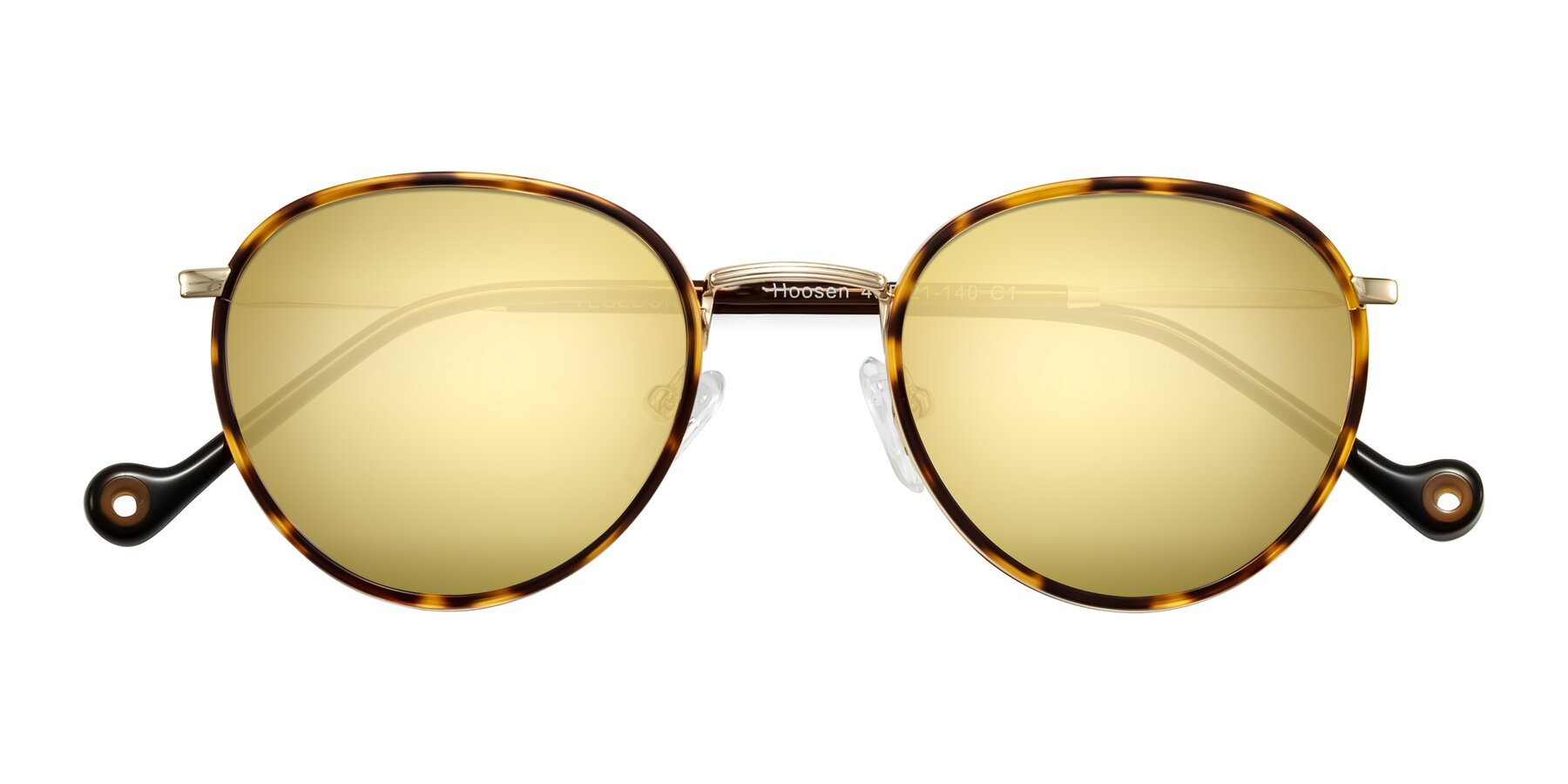 Folded Front of Hoosen in Leopard-Print/Gold with Gold Mirrored Lenses