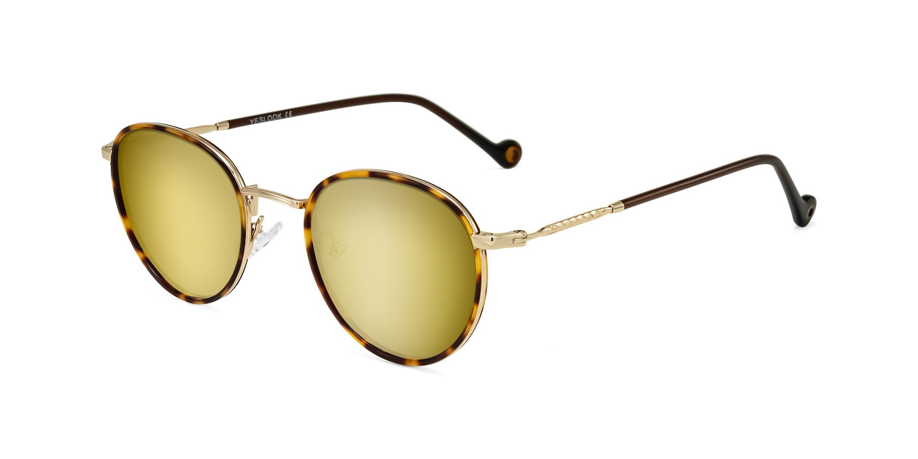 Angle of Hoosen in Leopard-Print/Gold with Gold Mirrored Lenses