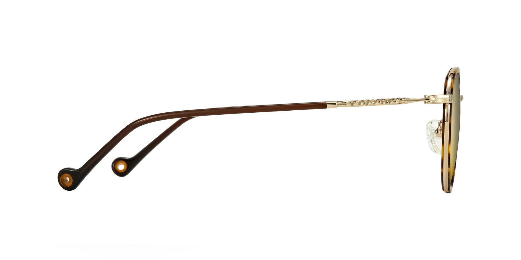 Side of Hoosen in Leopard-Print/Gold with Gold Mirrored Lenses