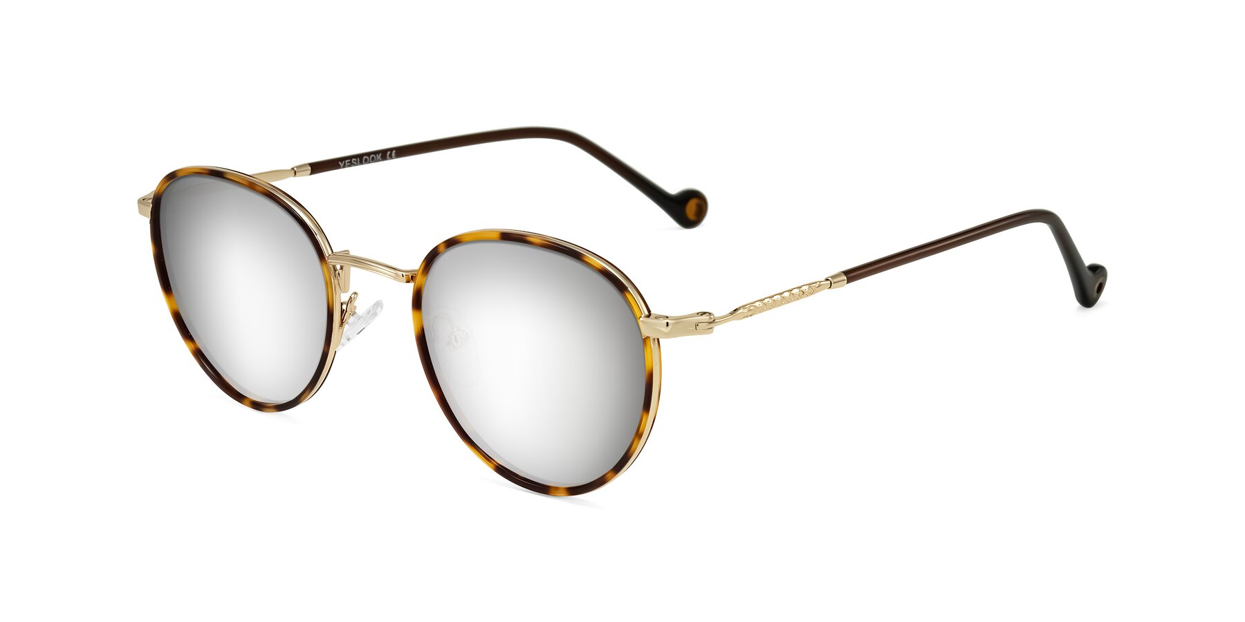 Angle of Hoosen in Leopard-Print/Gold with Silver Mirrored Lenses