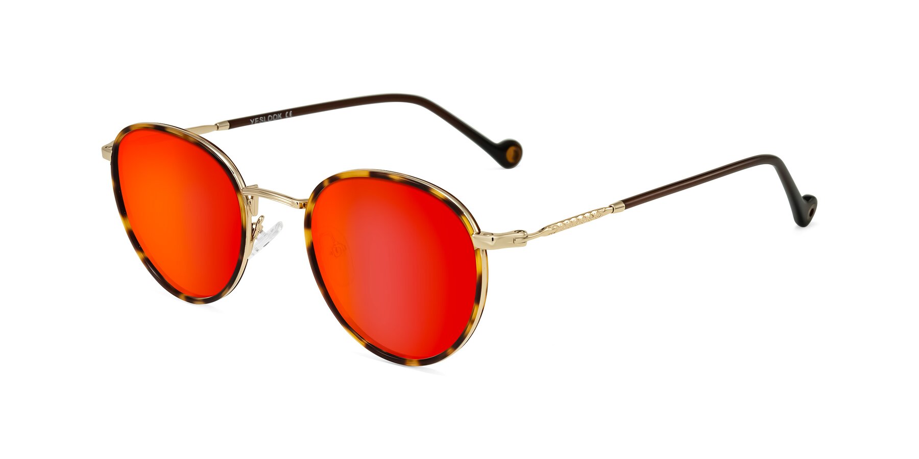 Angle of Hoosen in Leopard-Print/Gold with Red Gold Mirrored Lenses