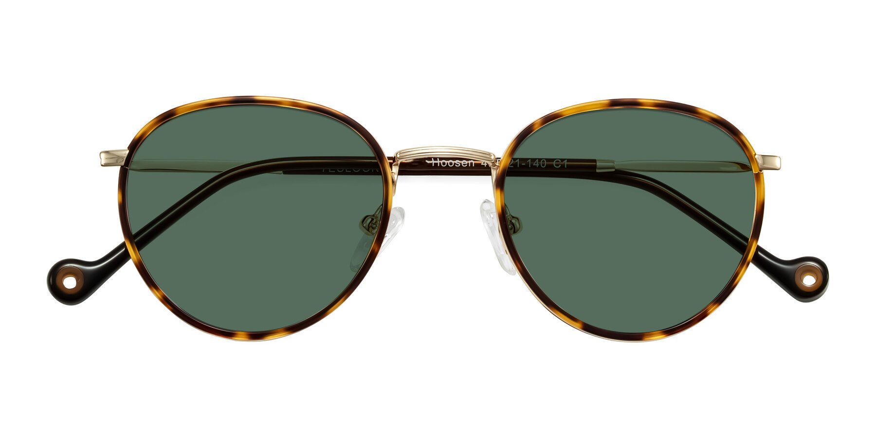 Folded Front of Hoosen in Leopard-Print/Gold with Green Polarized Lenses
