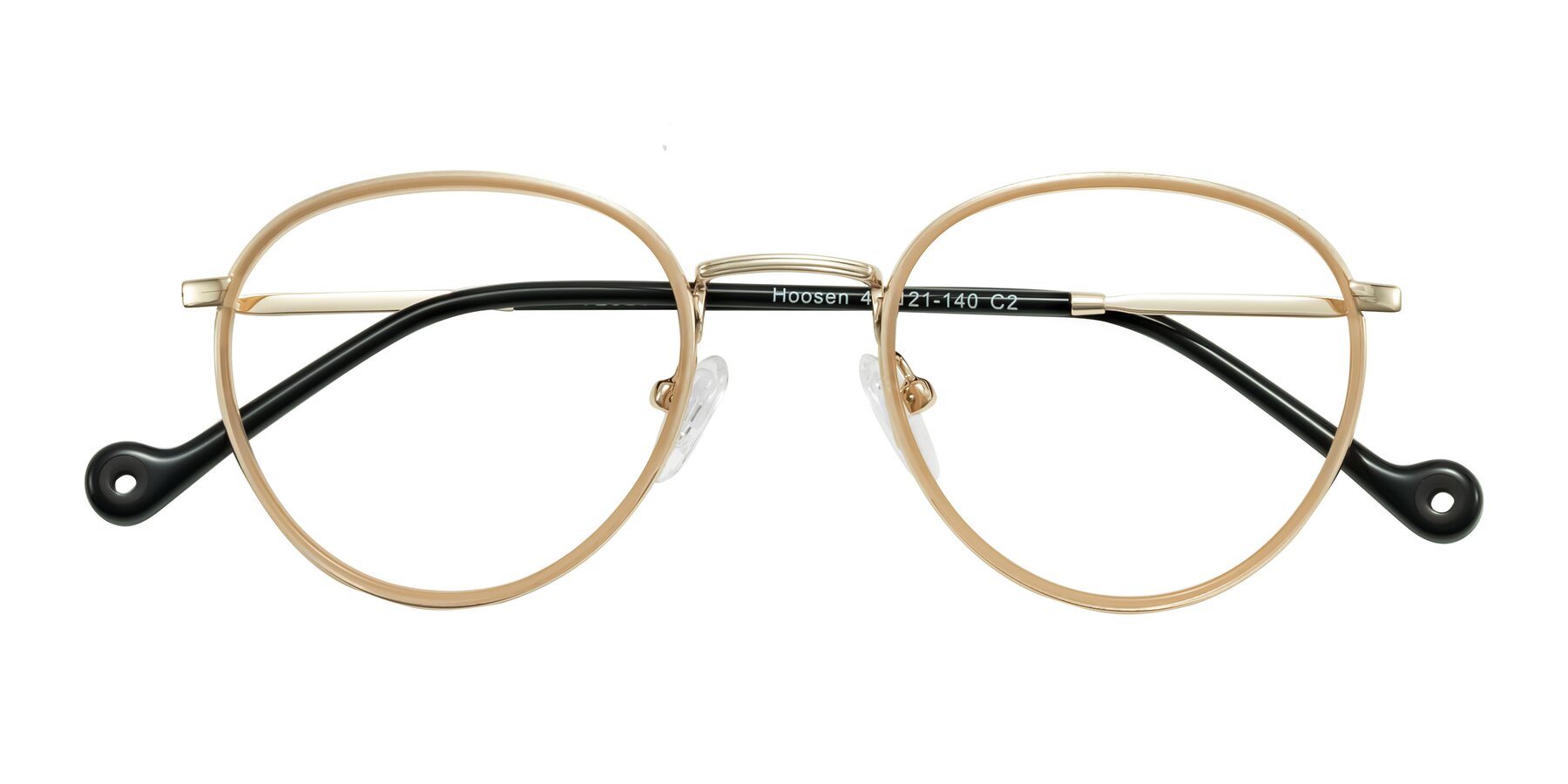 Folded Front of Hoosen in Beige/Gold with Clear Eyeglass Lenses