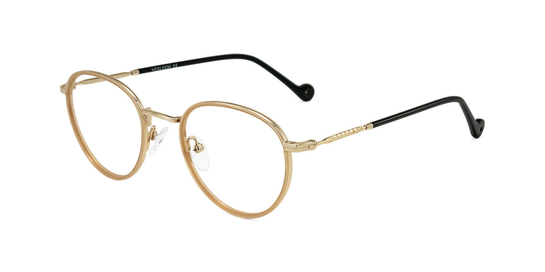 Angle of Hoosen in Beige/Gold with Clear Eyeglass Lenses