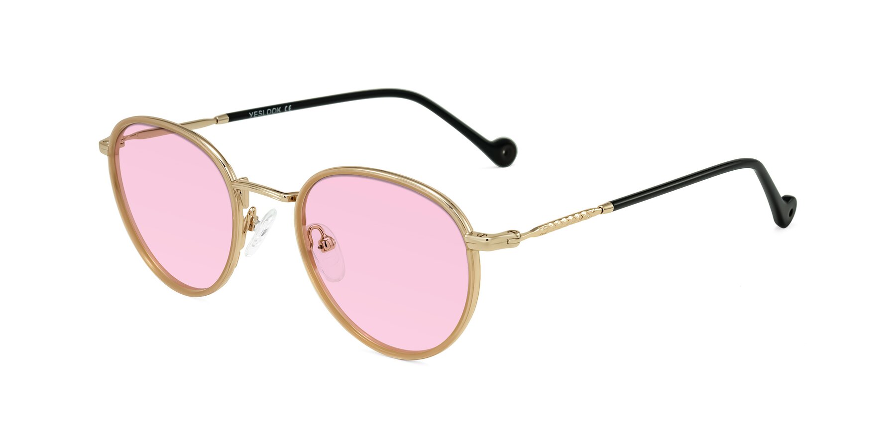 Angle of Hoosen in Beige/Gold with Light Pink Tinted Lenses