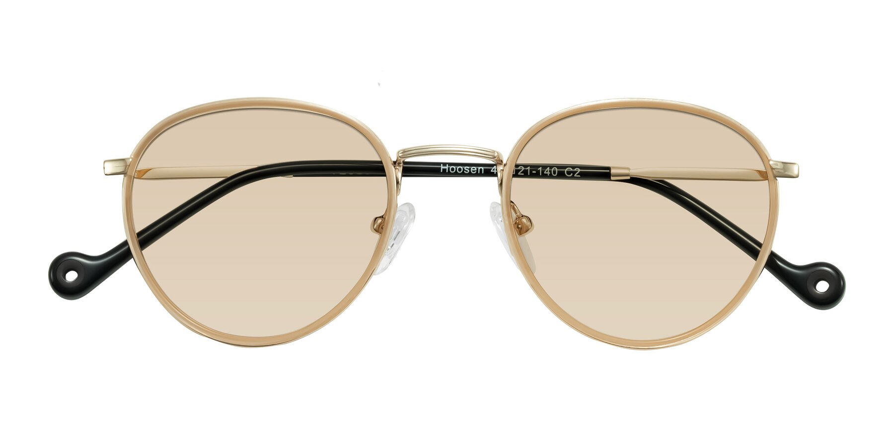 Folded Front of Hoosen in Beige/Gold with Light Brown Tinted Lenses