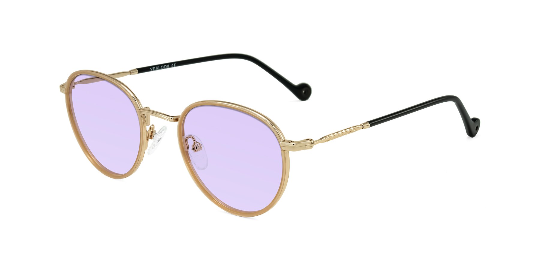Angle of Hoosen in Beige/Gold with Light Purple Tinted Lenses