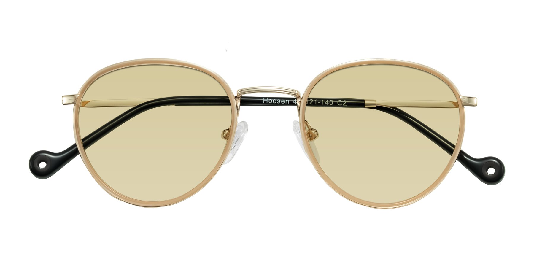 Folded Front of Hoosen in Beige/Gold with Light Champagne Tinted Lenses