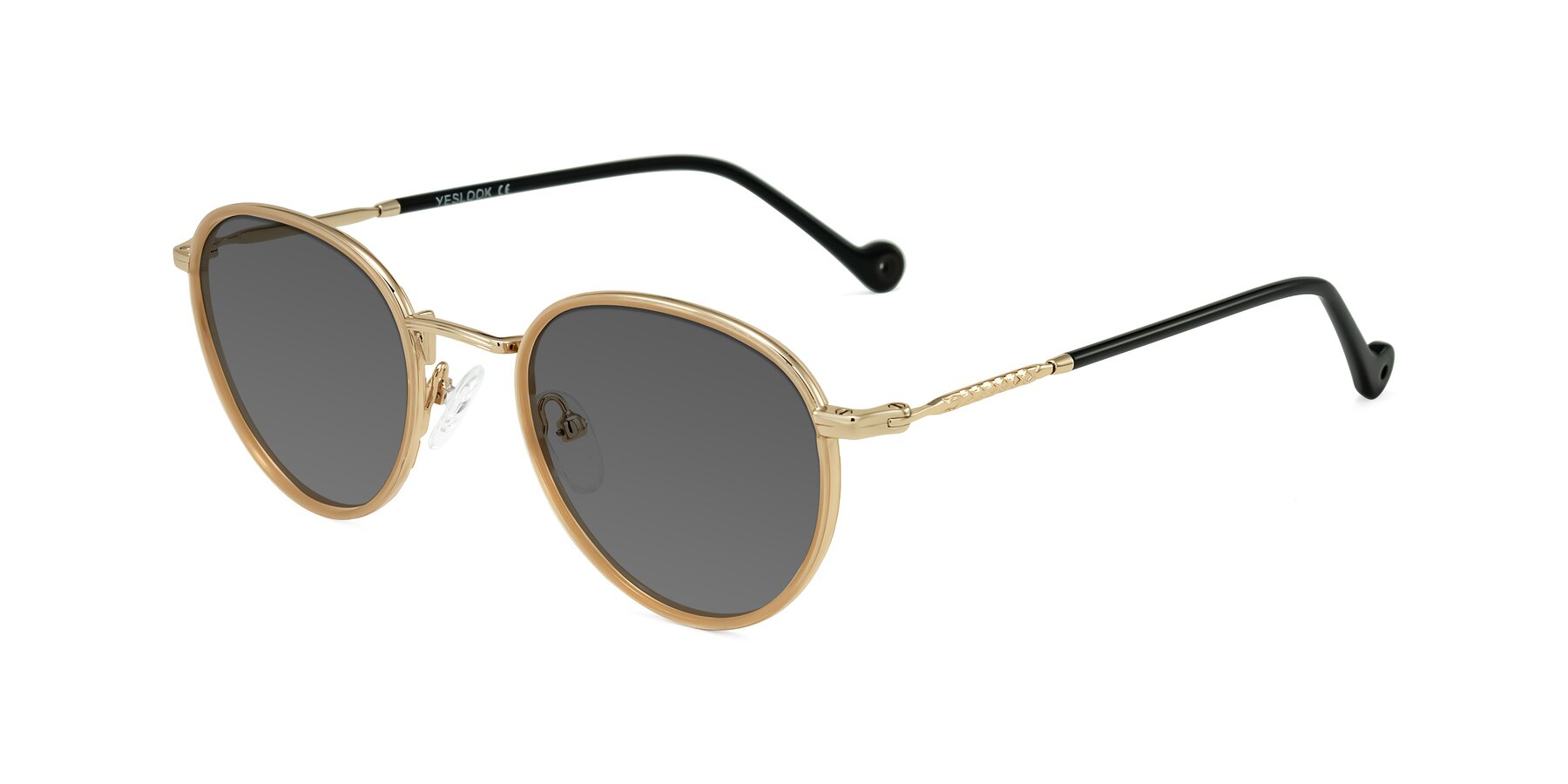 Angle of Hoosen in Beige/Gold with Medium Gray Tinted Lenses