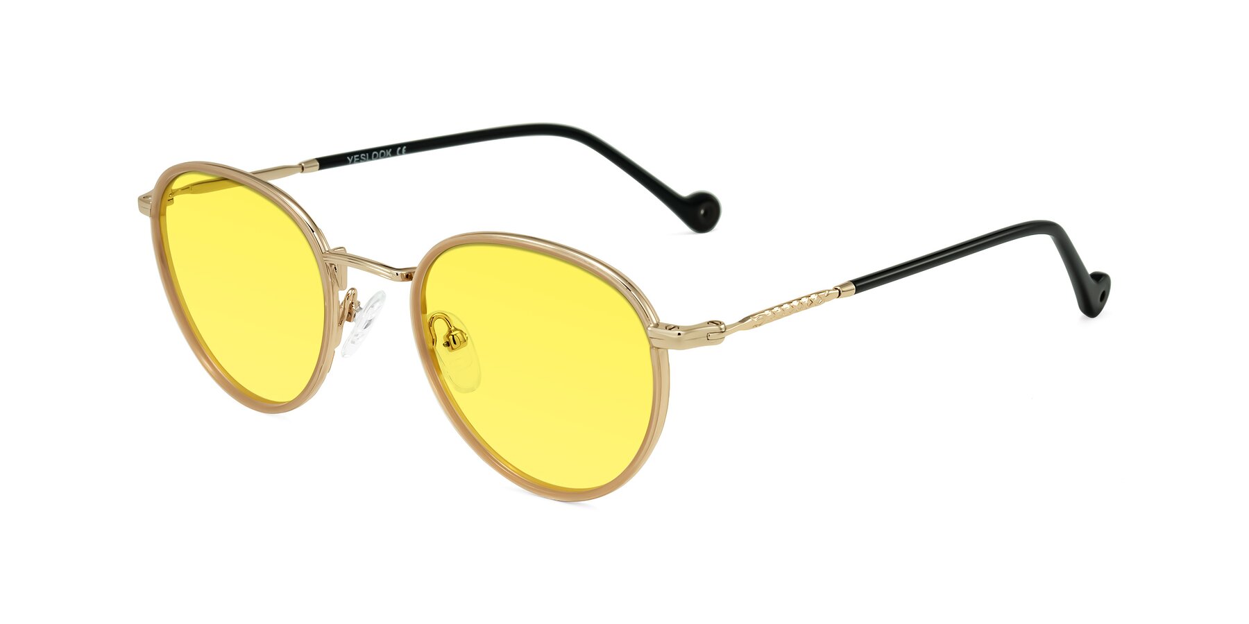 Angle of Hoosen in Beige/Gold with Medium Yellow Tinted Lenses