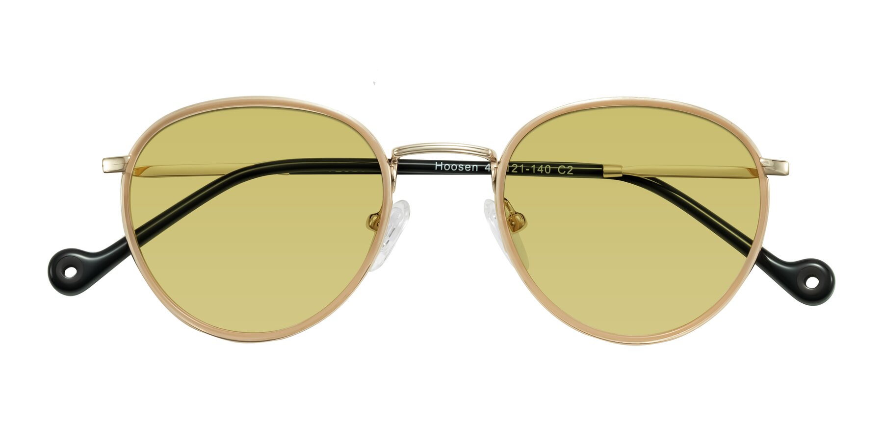 Folded Front of Hoosen in Beige/Gold with Medium Champagne Tinted Lenses