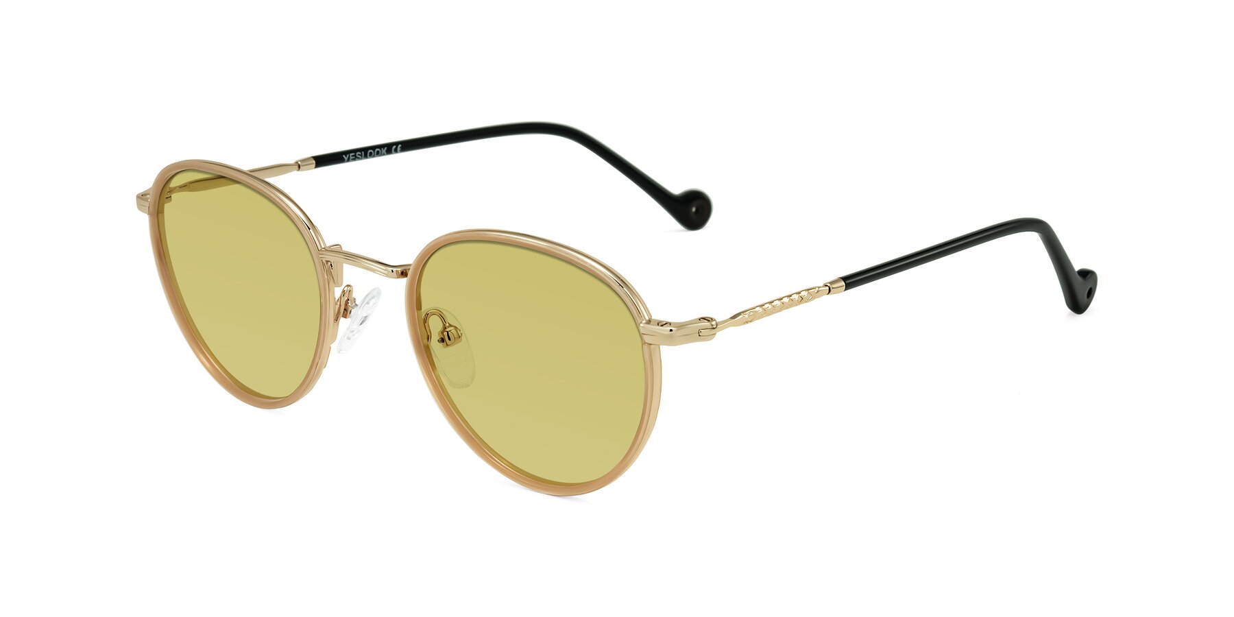 Angle of Hoosen in Beige/Gold with Medium Champagne Tinted Lenses