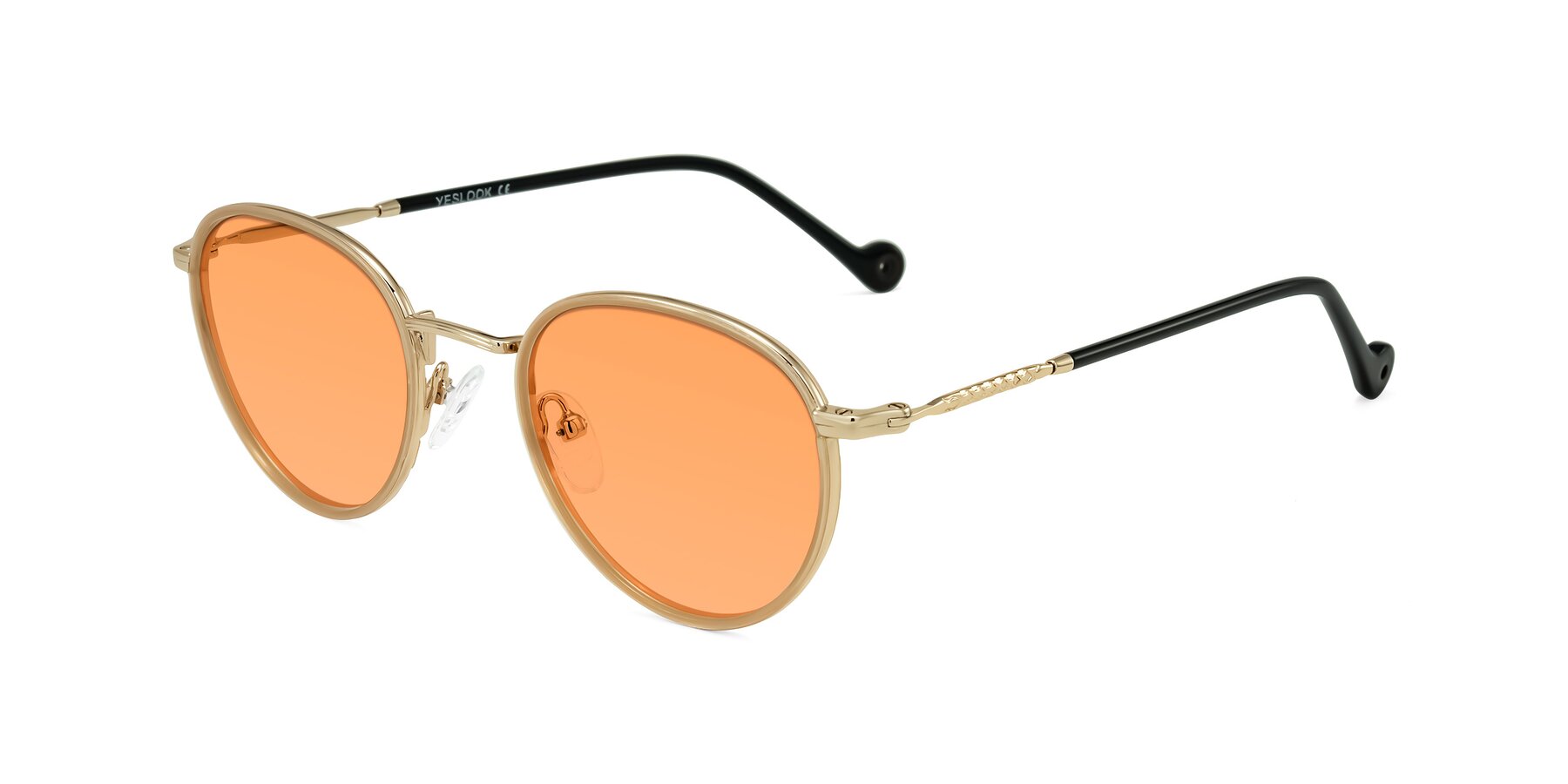 Angle of Hoosen in Beige/Gold with Medium Orange Tinted Lenses