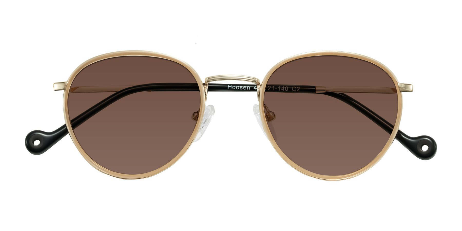 Folded Front of Hoosen in Beige/Gold with Brown Tinted Lenses