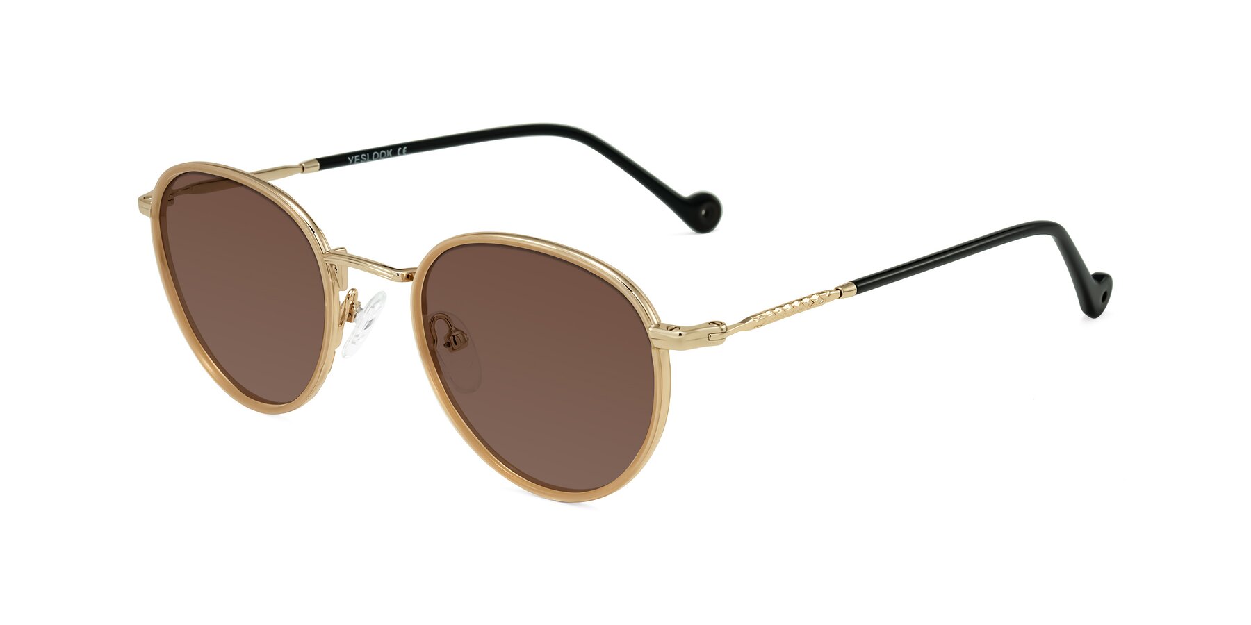 Angle of Hoosen in Beige/Gold with Brown Tinted Lenses
