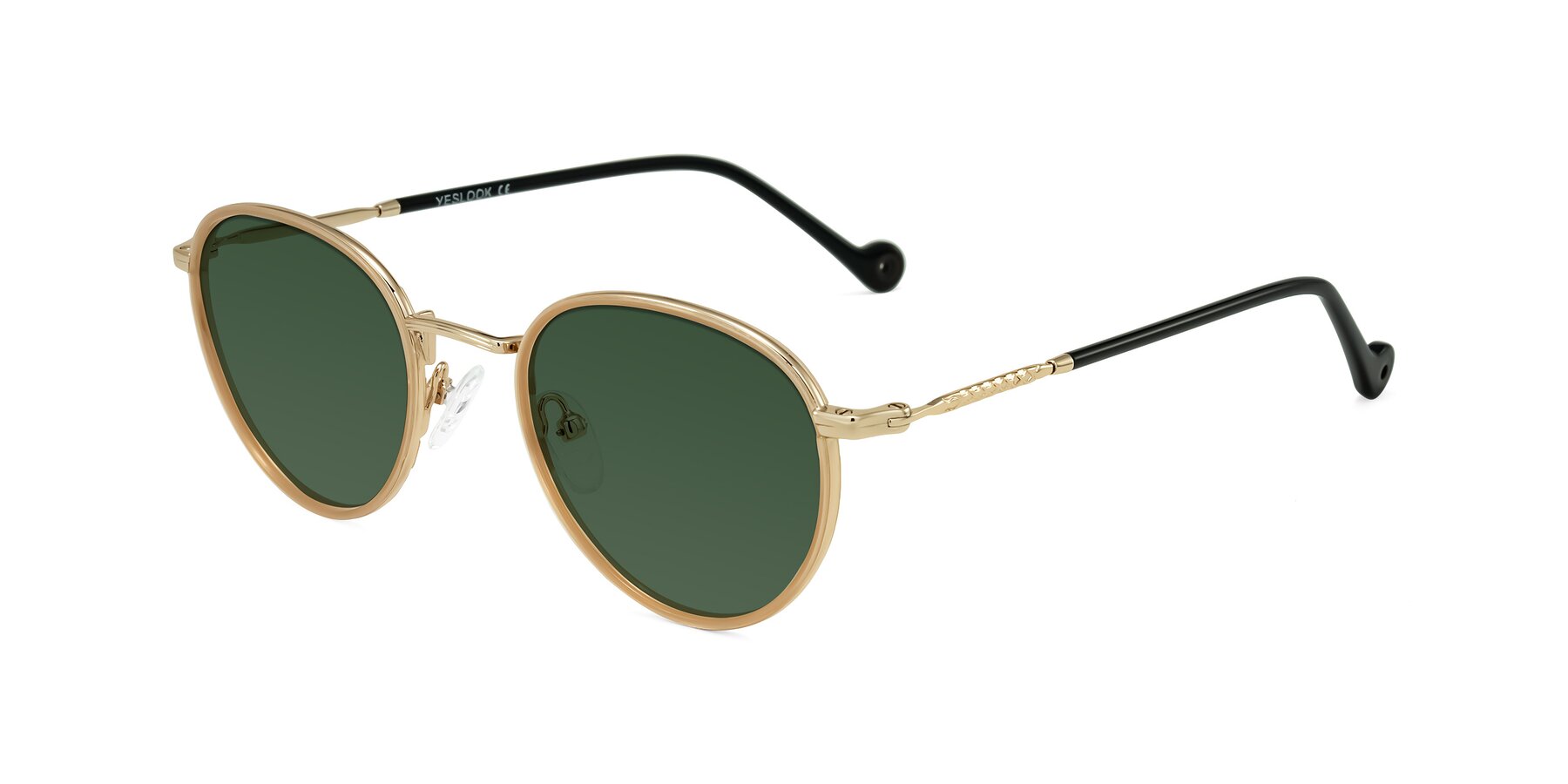 Angle of Hoosen in Beige/Gold with Green Tinted Lenses