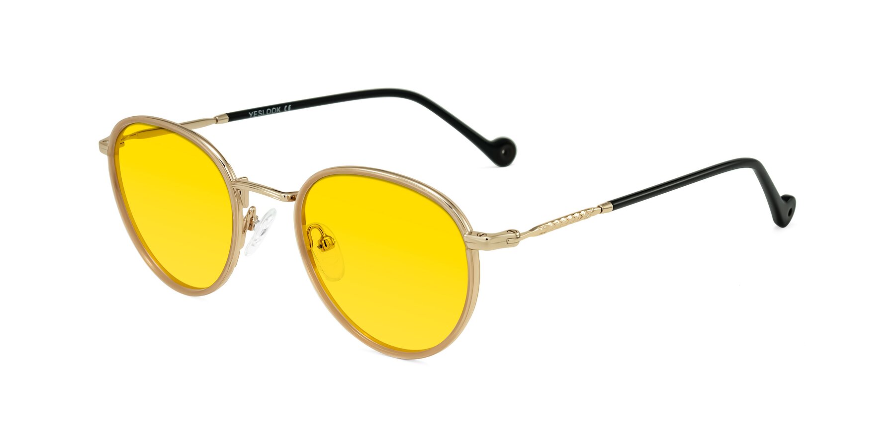 Angle of Hoosen in Beige/Gold with Yellow Tinted Lenses