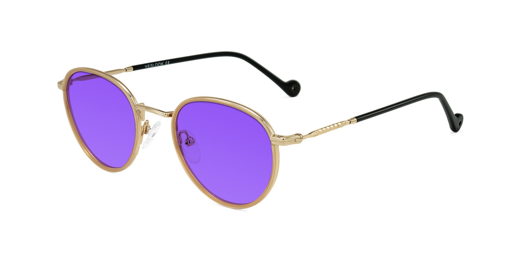Angle of Hoosen in Beige/Gold with Purple Tinted Lenses