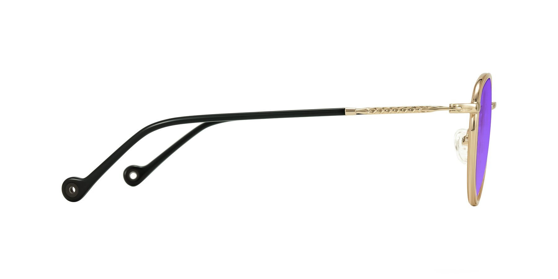 Side of Hoosen in Beige/Gold with Purple Tinted Lenses