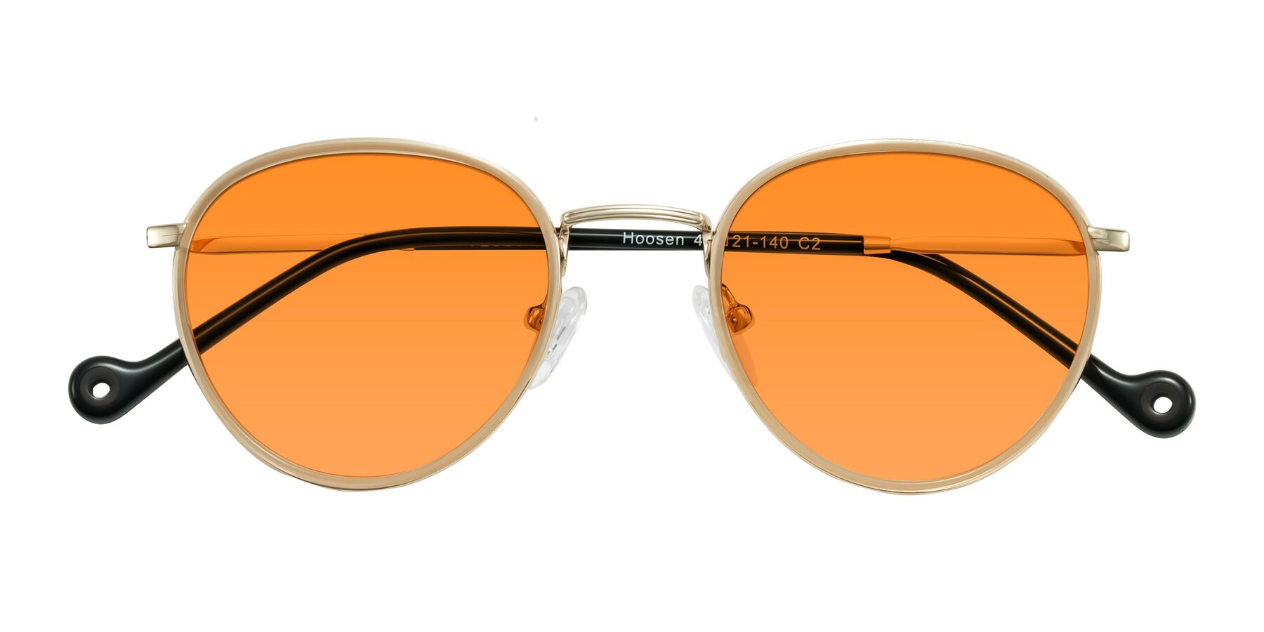 Folded Front of Hoosen in Beige/Gold with Orange Tinted Lenses