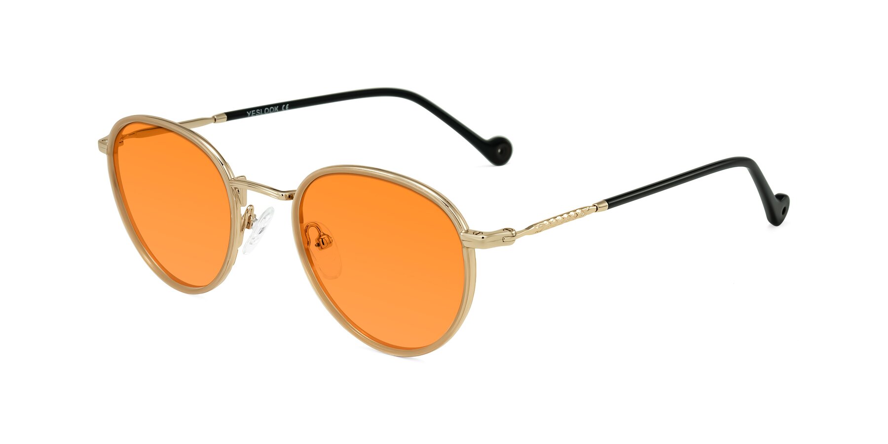 Angle of Hoosen in Beige/Gold with Orange Tinted Lenses