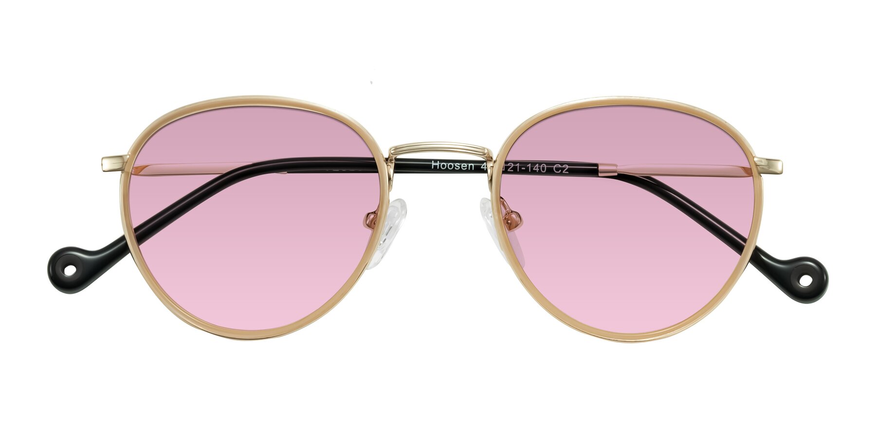 Folded Front of Hoosen in Beige/Gold with Light Wine Tinted Lenses