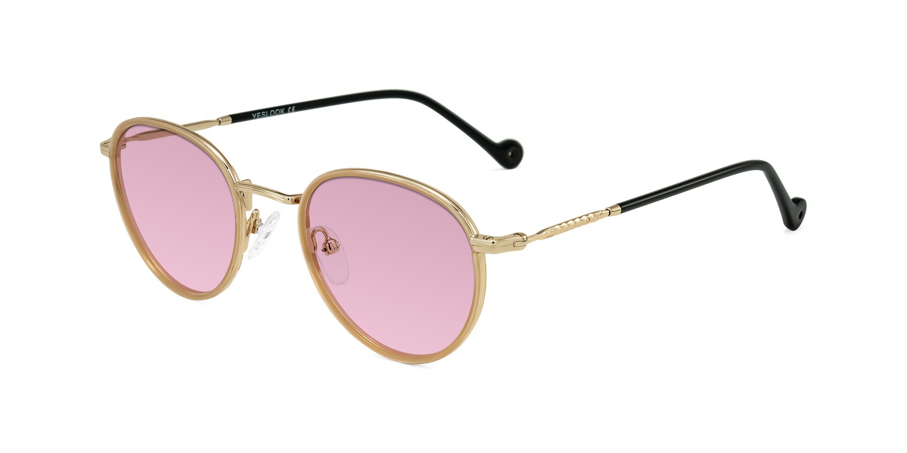 Angle of Hoosen in Beige/Gold with Light Wine Tinted Lenses