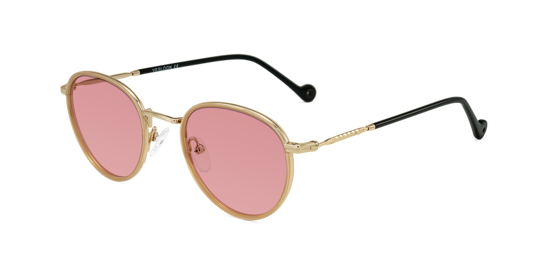 Angle of Hoosen in Beige/Gold with Medium Garnet Tinted Lenses