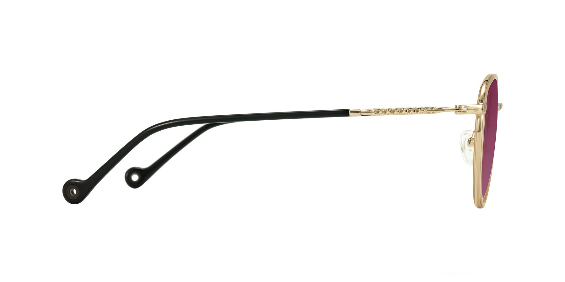 Side of Hoosen in Beige/Gold with Wine Tinted Lenses