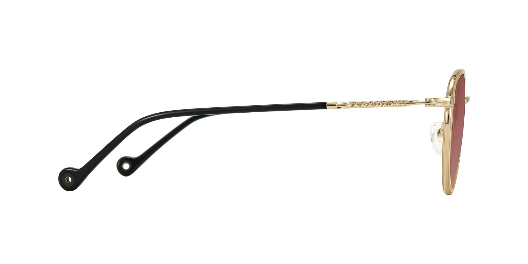 Side of Hoosen in Beige/Gold with Garnet Tinted Lenses