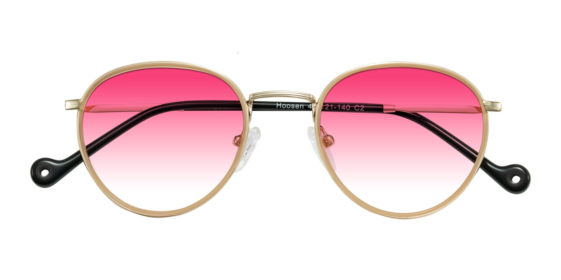 Folded Front of Hoosen in Beige/Gold with Pink Gradient Lenses