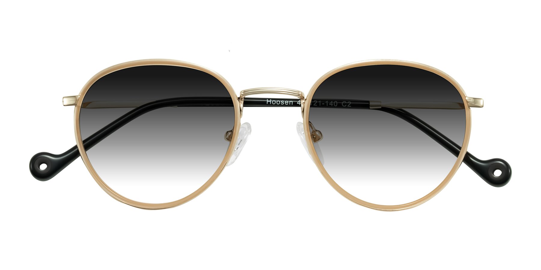 Folded Front of Hoosen in Beige/Gold with Gray Gradient Lenses