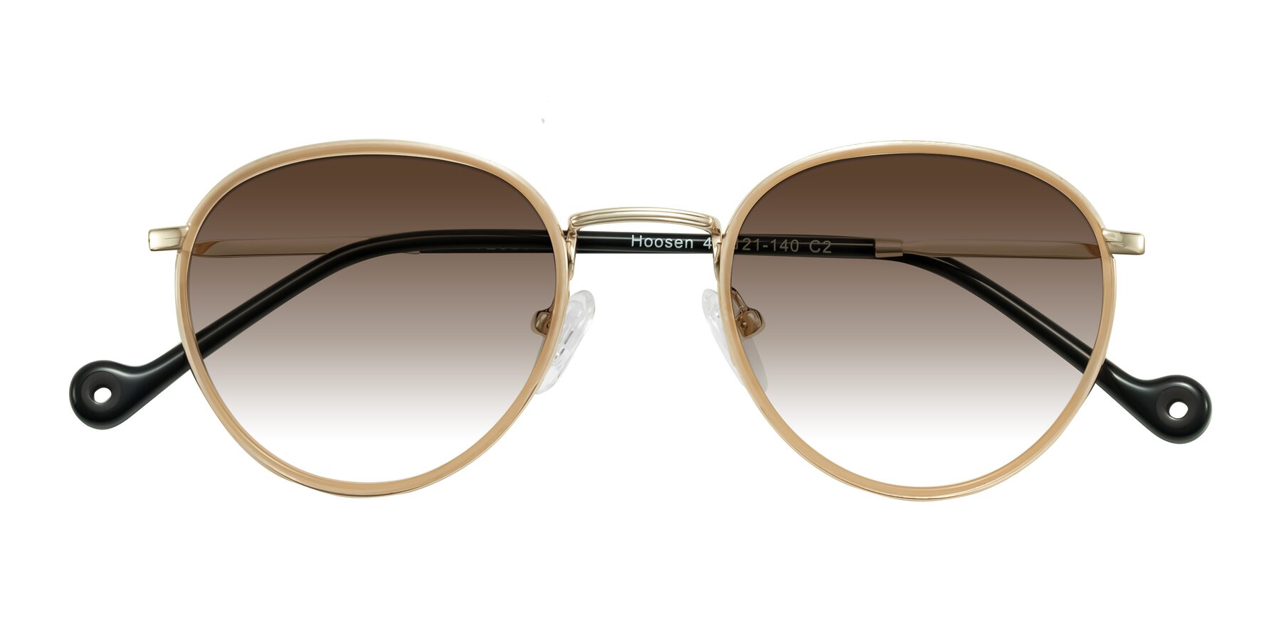 Folded Front of Hoosen in Beige/Gold with Brown Gradient Lenses