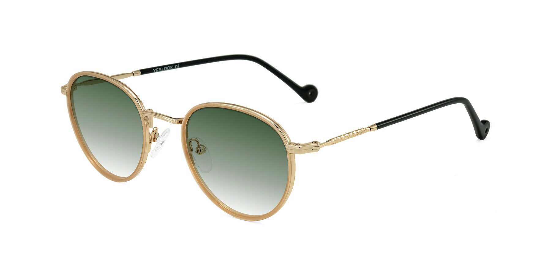 Angle of Hoosen in Beige/Gold with Green Gradient Lenses
