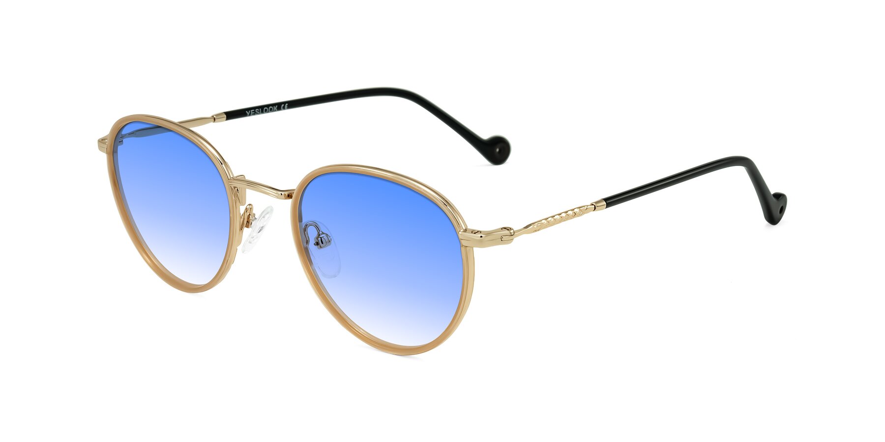 Angle of Hoosen in Beige/Gold with Blue Gradient Lenses