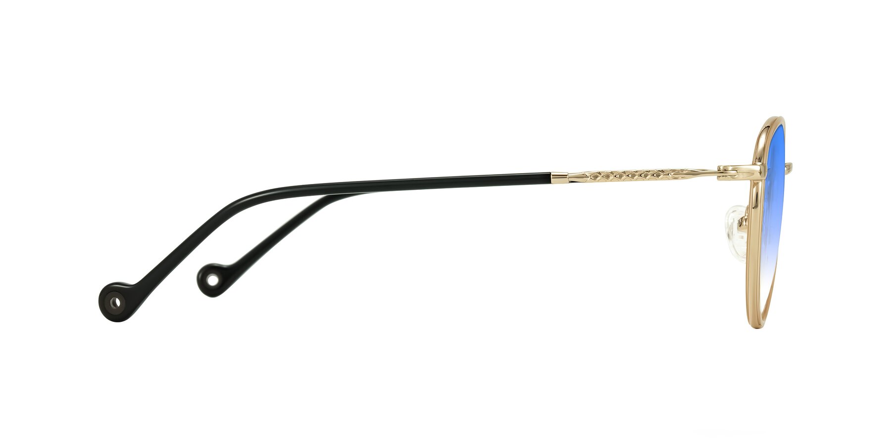 Side of Hoosen in Beige/Gold with Blue Gradient Lenses