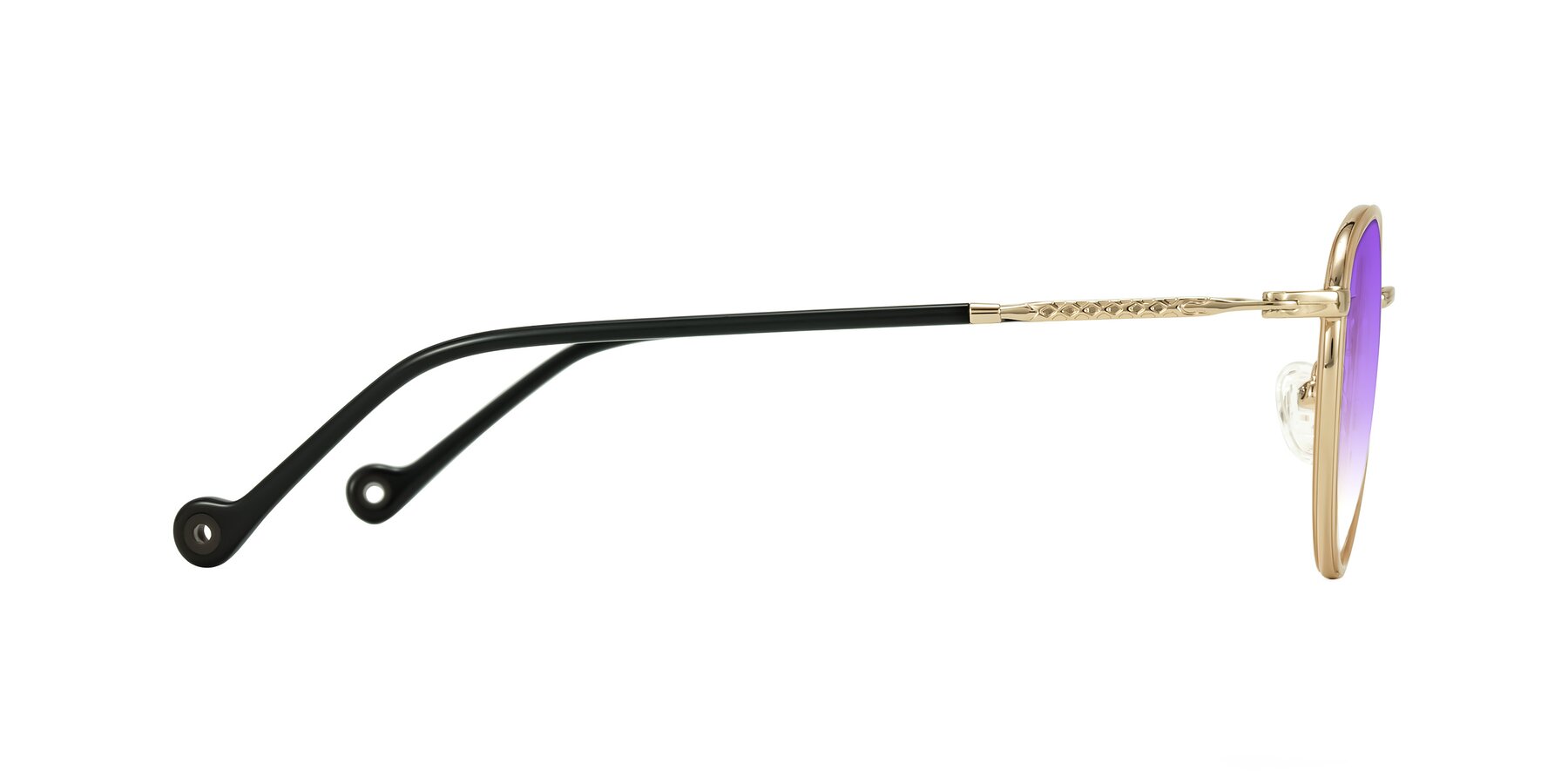 Side of Hoosen in Beige/Gold with Purple Gradient Lenses