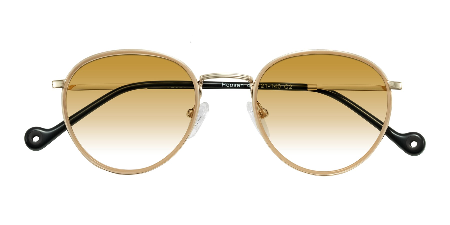 Folded Front of Hoosen in Beige/Gold with Champagne Gradient Lenses