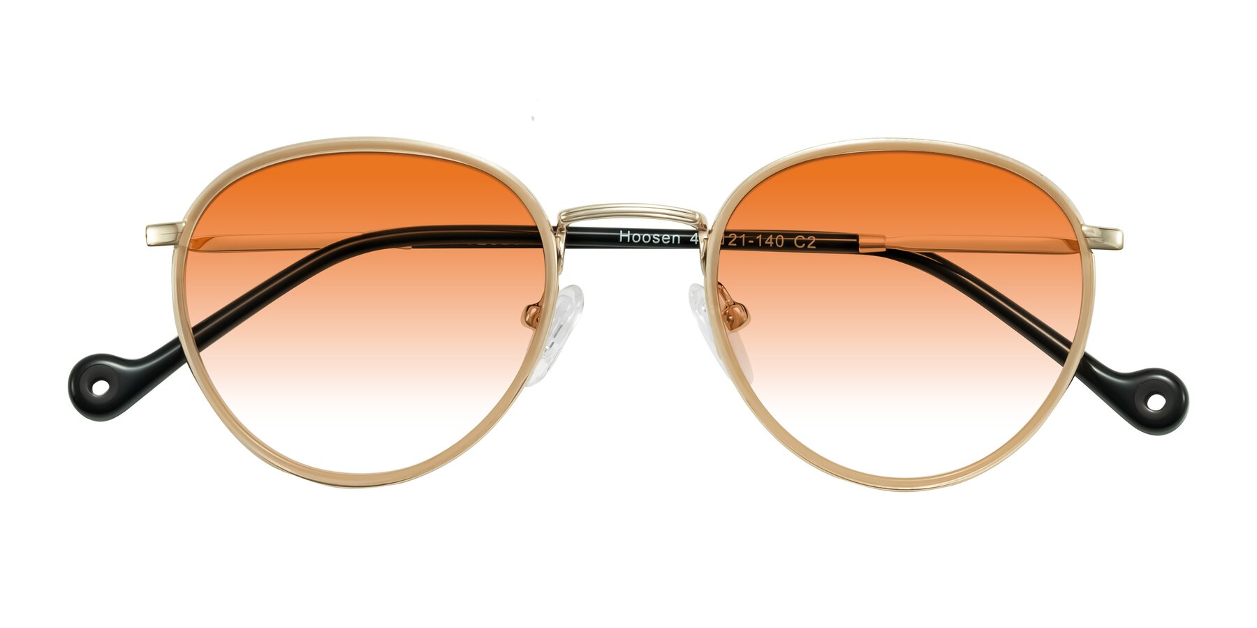 Folded Front of Hoosen in Beige/Gold with Orange Gradient Lenses
