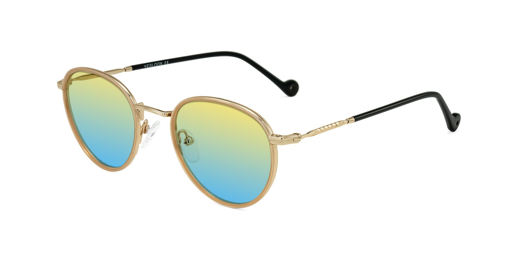 Angle of Hoosen in Beige/Gold with Yellow / Blue Gradient Lenses