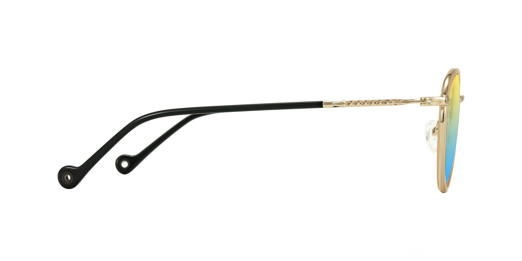 Side of Hoosen in Beige/Gold with Yellow / Blue Gradient Lenses