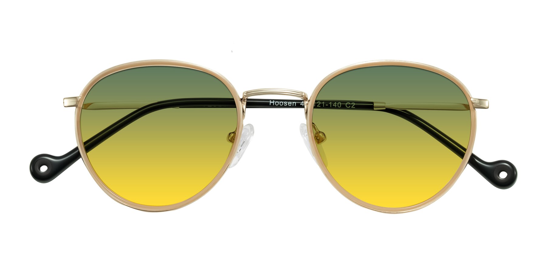 Folded Front of Hoosen in Beige/Gold with Green / Yellow Gradient Lenses